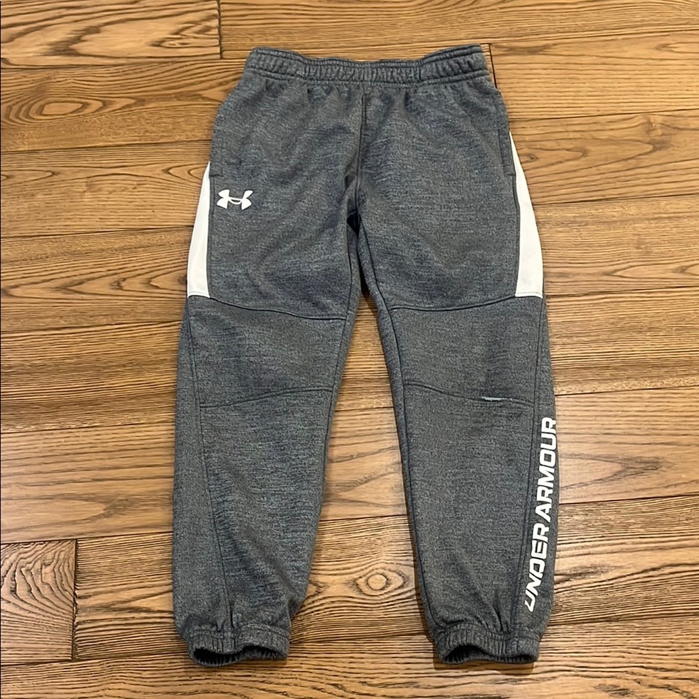Under Armour Gray and White Jogger Sweatpants with Tapered Fit